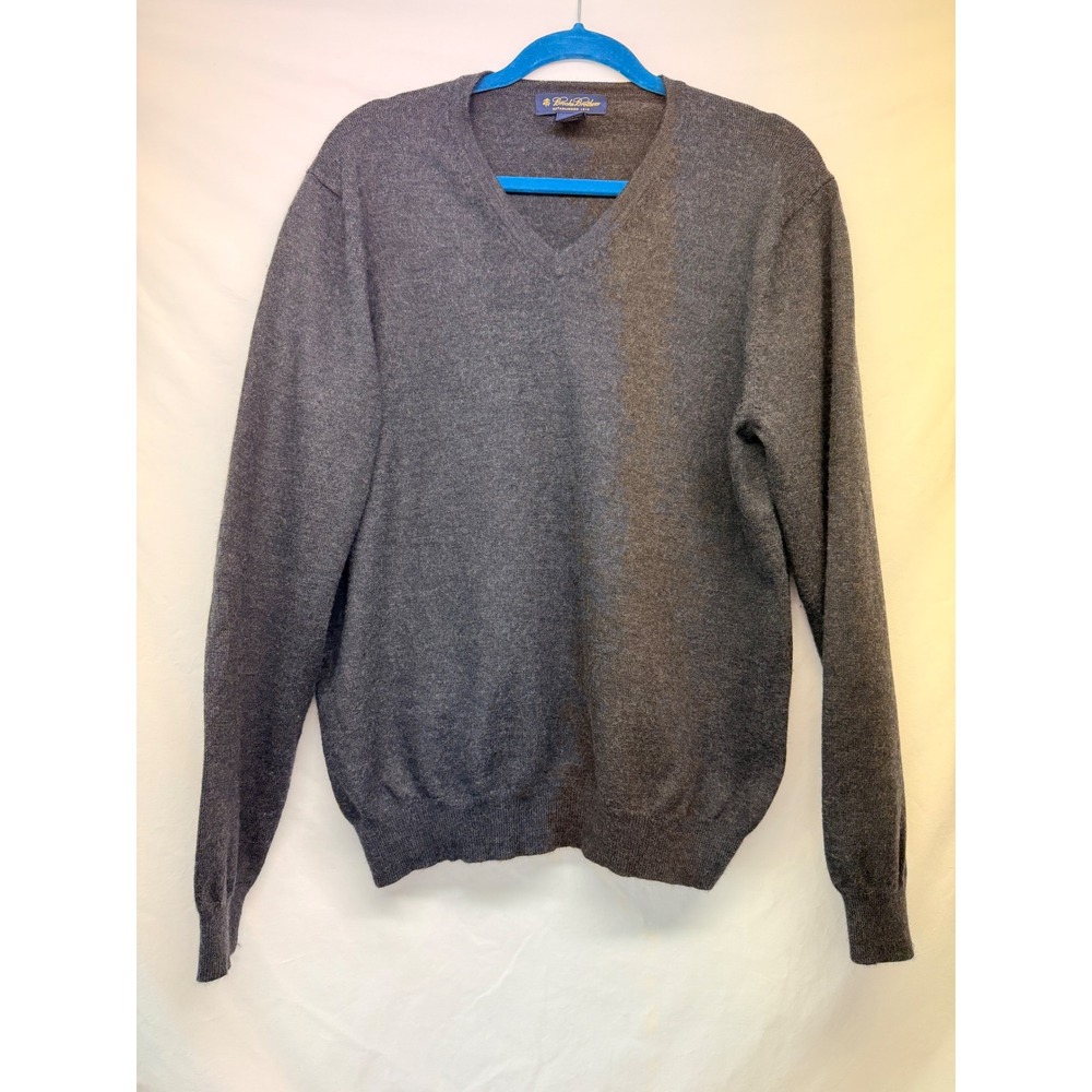 Brooks Brothers Merino Wool Blend V-Neck Sweater Charcoal Gray Womens Medium
